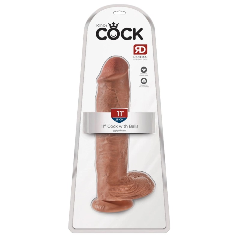 King Cock - Realistyczne Dildo Z Żołędziem Jądrami I Żyłkami 28 CM Ciemny Kolor Skóry